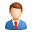Аватар мужчины в синем костюме и красном галстуке.