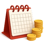 Красный календарь и стопка золотых монет.