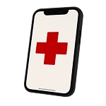 Смартфон с красным крестом на экране.